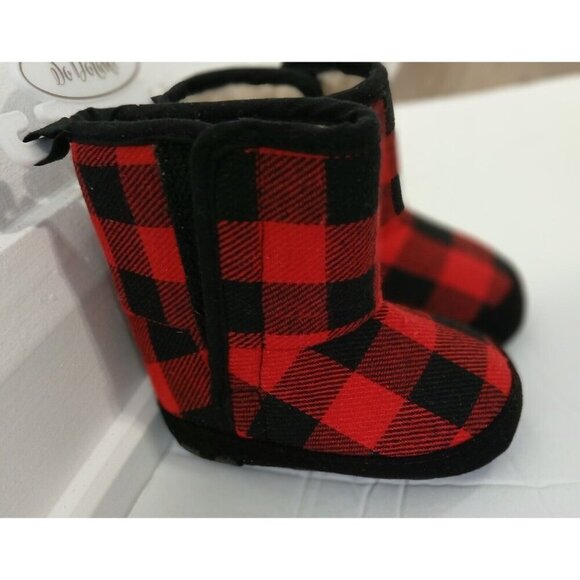 Black and Red Anti Slip Plaid Boots Inner Wool Lining Size 0-6 Months NWOT - Picture 4 of 6